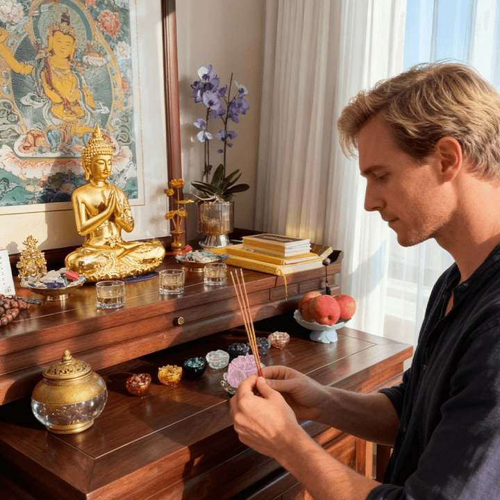 Patung Buddha & Persembahan -- Kuil Luohan