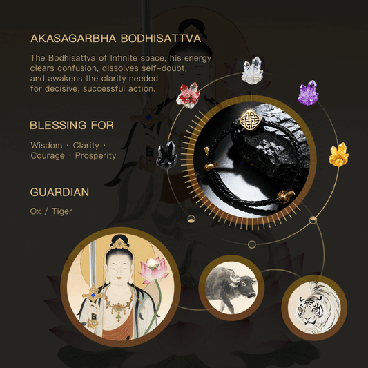 Gelang Akashagarbha Keberanian & Kebijaksanaan Kulit Hitam-Emas