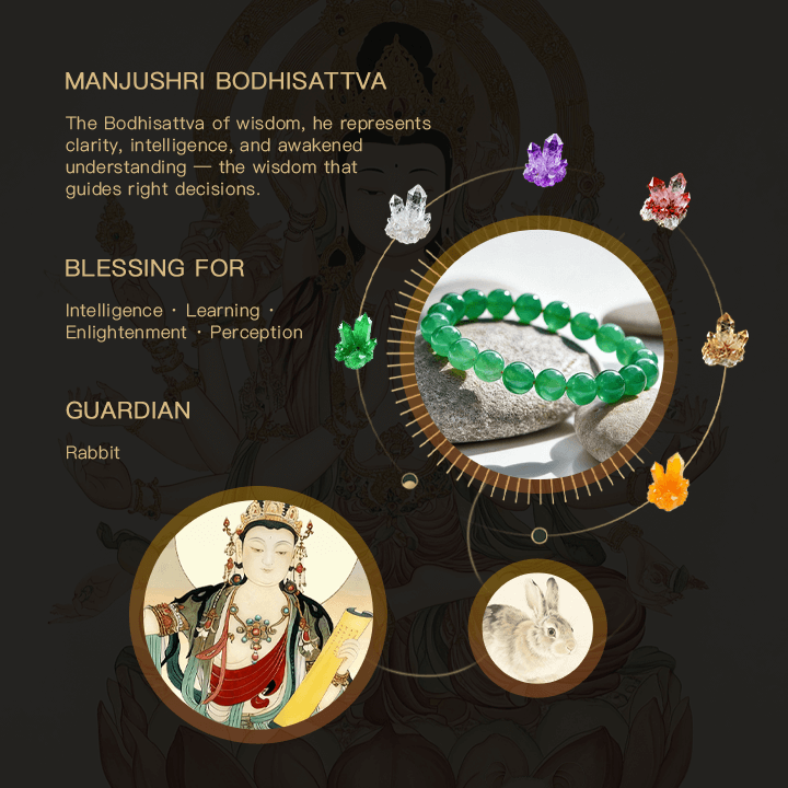 Gelang Manjushri Kebijaksanaan & Kejernihan Akik Hijau