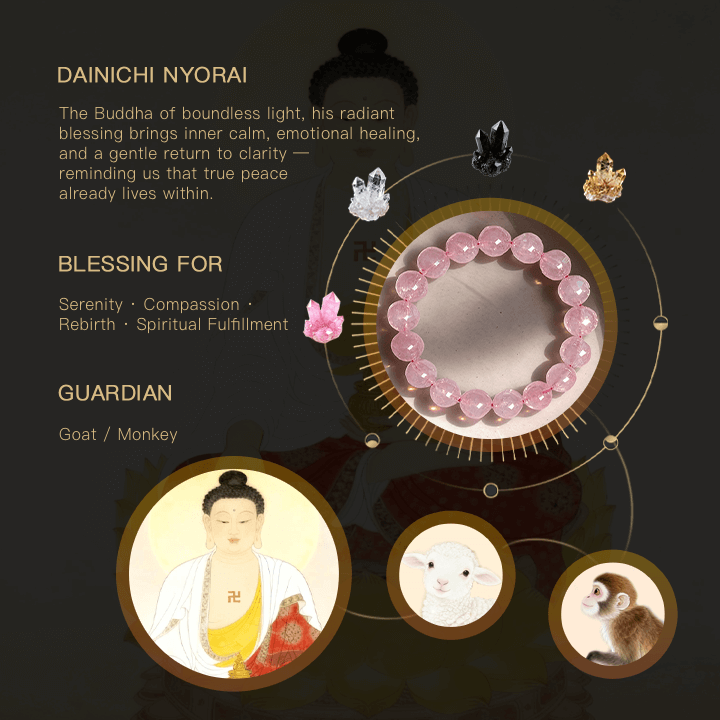 Gelang Dainichi Nyorai Cahaya Hati Quartz Mawar